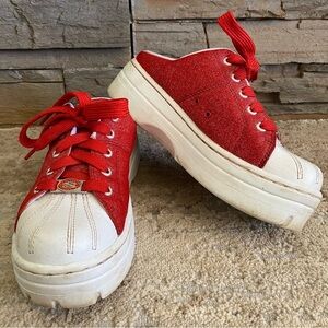 Skechers Vintage Y2K Platform Sneakers Backless Slip On Chunky Red Glitter: 8
